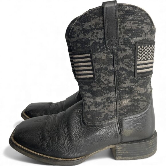 Ariat Leather Western Cowboy Camo US Flag Black Boots Men's 10.5 - Picture 7 of 12